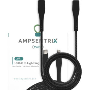 Lightning To USB Type C Cable (Non-MFI) (1 m / 3 ft) (AmpSentrix Matrix) (Black)