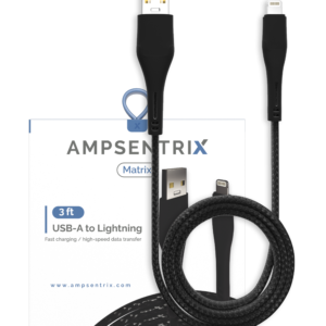 Lightning To USB Type A Cable (Non-MFI) (1 m / 3 ft) (AmpSentrix Matrix) (Black)