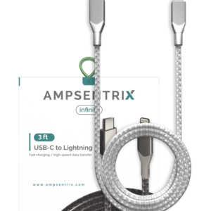 Lightning To USB Type C Cable (Non-MFI) (1 m / 3 ft) (AmpSentrix Infinity) (Silver)
