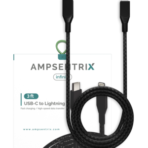 Lightning To USB Type C Cable (Non-MFI) (1 m / 3 ft) (AmpSentrix Infinity) (Black)