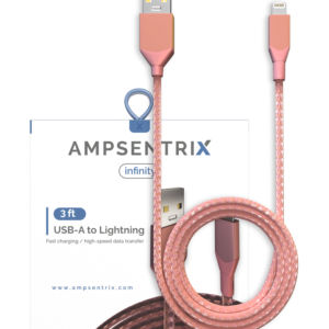 USB Type A To Lightning Cable (Non-MFI) (1 m / 3 ft) (AmpSentrix Infinity) (Pink)