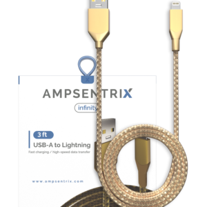 USB Type A To Lightning Cable (Non-MFI) (1 m / 3 ft) (AmpSentrix Infinity) (Gold)