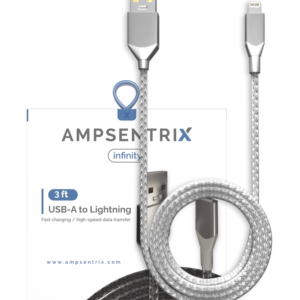 USB Type A To Lightning Cable (Non-MFI) (1 m / 3 ft) (AmpSentrix Infinity) (Silver)