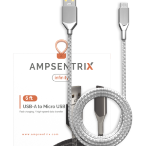 Micro USB To USB Type A Cable (1.8 m / 6 ft) (AmpSentrix Infinity) (Silver)