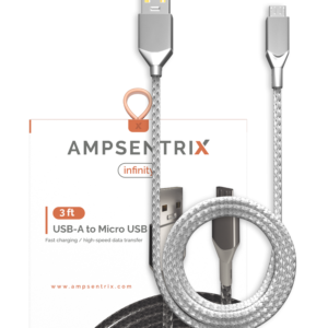 Micro USB To USB Type A Cable (1 m / 3 ft) (AmpSentrix Infinity) (Silver)