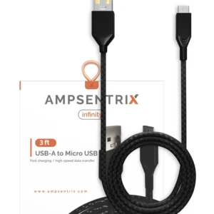 Micro USB To USB Type A Cable (1 m / 3 ft) (AmpSentrix Infinity) (Black)