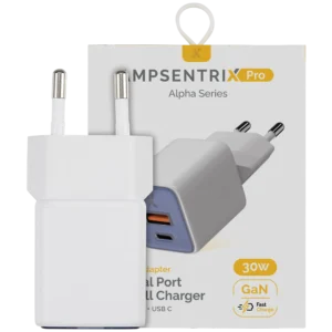 AmpSentrix Pro 30W 2-in-1 USB-C / USB-A GaN Wall Adapter (220V / EU Plug) (Ultramarine)