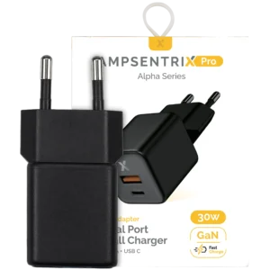 AmpSentrix Pro 30W 2-in-1 USB-C / USB-A GaN Wall Adapter (220V / EU Plug) (Black Titanium)