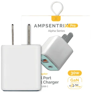 AmpSentrix Pro 30W 2-in-1 USB-C / USB-A GaN Wall Adapter (Teal)