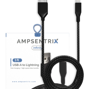 USB Type A To Lightning Cable (Non-MFI) (1 m / 3 ft) (AmpSentrix Infinity) (Black)